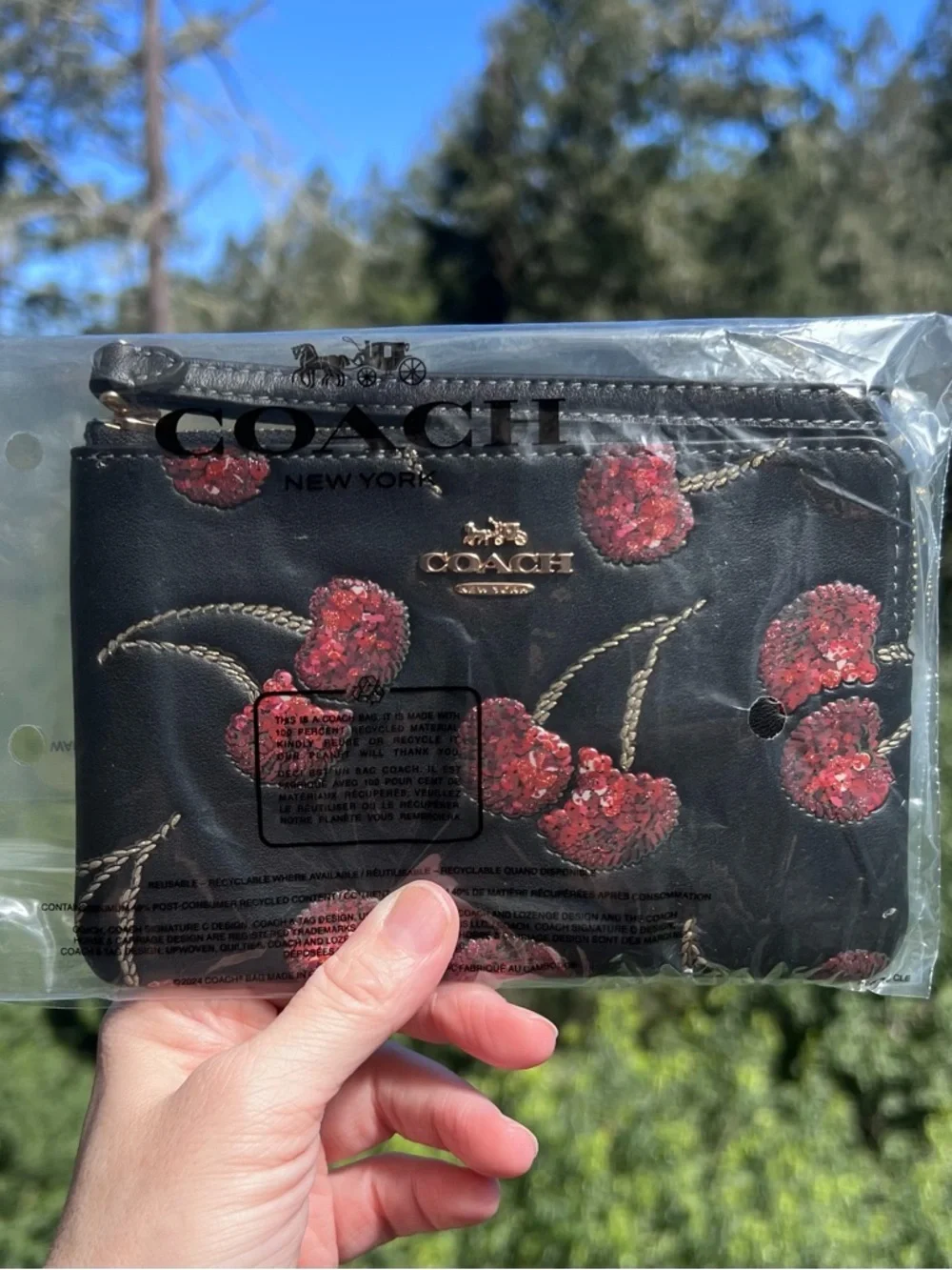 COACH Corner Zip Wristlet With Cherry Print NWT AUTHENTIC